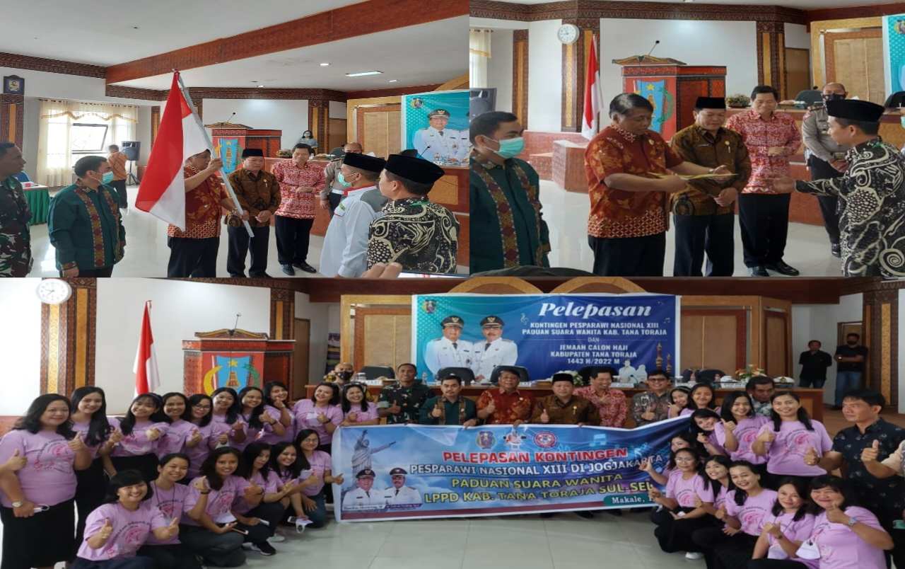 Bupati Theofilus Allorerung di dampingi Wakil Bupati Tana Toraja dr Zadrak Tombeg melepas 17 calon haji tahun 2022 dan kontingen Pesparawi Nasional XIII