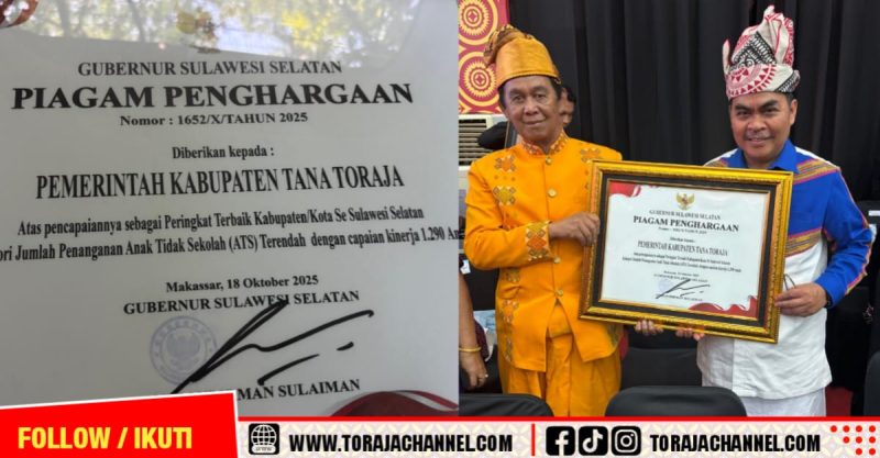 Tana Toraja Toreh Prestasi, Terbaik Tangani Anak Tidak Sekolah Se-Sulsel
