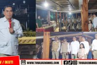 Ketua DPC Gerindra Tana Toraja, Zadrak Tombeg, menyampaikan sambutan pada ibadah syukur penutupan HUT ke-18 Partai Gerindra yang digelar di Plaza Kolam Makale, Sabtu (14/2/2026) malam.